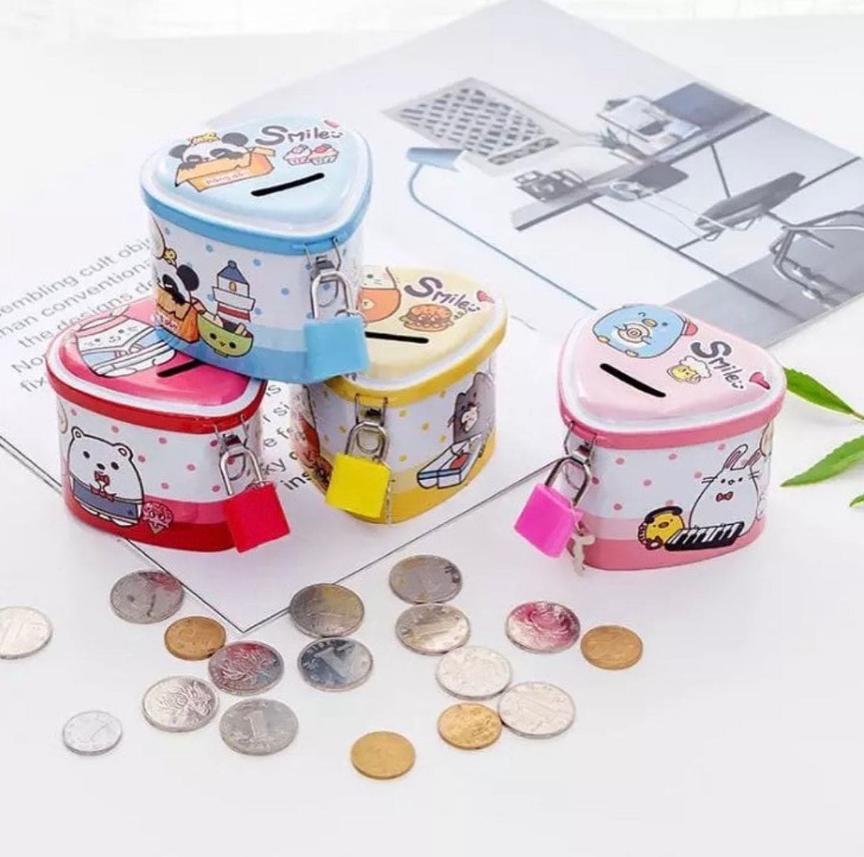 Mini Heart Shape Money Box, Kids Money Saving Piggy Bank, Money Saving Box With Lock Mini Heart Shape Money Box, Kids Money Saving Piggy Bank, Money Saving Box With Lock